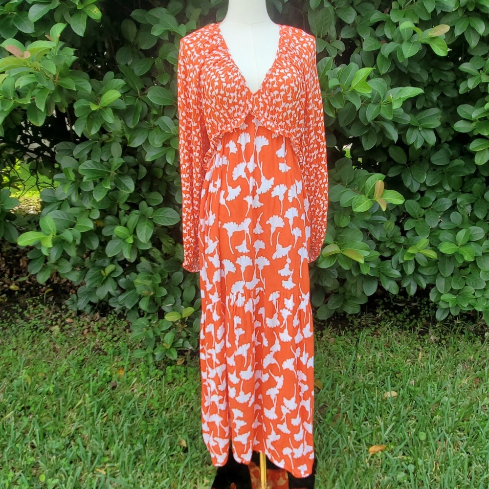 Diane Von Furstenberg x Target Ginkgo Maxi Dress Women M Orange Milkmaid Cottage